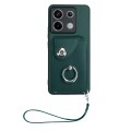 For Xiaomi Redmi Note 13 Pro 5G Global Organ Card Bag Ring Holder PU Phone Case with Lanyard(Green)
