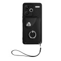For Xiaomi Redmi Note 13 Pro+ Organ Card Bag Ring Holder PU Phone Case with Lanyard(Black)
