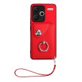 For Xiaomi Redmi Note 13 Pro+ Organ Card Bag Ring Holder PU Phone Case with Lanyard(Red)
