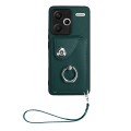 For Xiaomi Redmi Note 13 Pro+ Organ Card Bag Ring Holder PU Phone Case with Lanyard(Green)