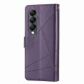 For Samsung Galaxy Z Fold4 PU Genuine Leather Texture Embossed Line Phone Case(Purple)