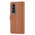 For Samsung Galaxy Z Fold3 PU Genuine Leather Texture Embossed Line Phone Case(Brown)