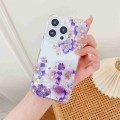 For iPhone 13 Electroplated Symphony Phone Case(White Purple Flower)