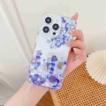 For iPhone 15 Electroplated Symphony Phone Case(White Blue Flower)