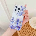 For iPhone 15 Pro Electroplated Symphony Phone Case(White Blue Flower)
