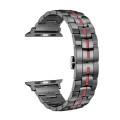 For Apple Watch Series 6 40mm Butterfly Buckle 5-Beads Metal Watch Band(Black Red)