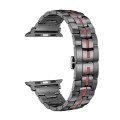For Apple Watch Series 6 44mm Butterfly Buckle 5-Beads Metal Watch Band(Black Red)