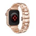 For Apple Watch Series 5 44mm Butterfly Buckle 5-Beads Metal Watch Band(Rose Gold White)