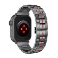 For Apple Watch Series 3 38mm Butterfly Buckle 5-Beads Metal Watch Band(Black Red)