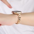 For Apple Watch Series 8 45mm Leopard Rhinestones Metal Chain Watch Band(Gold)