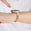 For Apple Watch SE 44mm Leopard Rhinestones Metal Chain Watch Band(Gold)