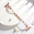 For Apple Watch Series 6 40mm Leopard Rhinestones Metal Chain Watch Band(Rose Gold)