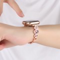For Apple Watch 42mm Leopard Rhinestones Metal Chain Watch Band(Rose Gold)