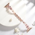 For Apple Watch 38mm Leopard Rhinestones Metal Chain Watch Band(Rose Gold)