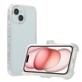 For iPhone 15 Frosted PC+TPU Phone Case with Back Clip(White)