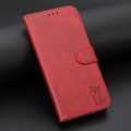 For Sony Xperia 5 V Embossed Happy Cat Pattern Flip Leather Phone Case(Red)