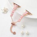 For Apple Watch Series 9 45mm Shell Beads Chain Bracelet Metal Watch Band(Pink White Rose Gold)