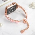 For Apple Watch Series 7 41mm Shell Beads Chain Bracelet Metal Watch Band(Pink White Rose Gold)