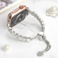 For Apple Watch Series 7 45mm Shell Beads Chain Bracelet Metal Watch Band(Beige White Silver)