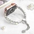 For Apple Watch Series 3 38mm Shell Beads Chain Bracelet Metal Watch Band(Beige White Silver)