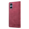 For Sony Xperia 5 V Skin Feel Anti-theft Brush Horizontal Flip Leather Case with Holder(Wine Red)