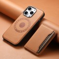 For iPhone 14 Plus Denior Cowhide Texture Leather MagSafe Detachable Wallet Phone Case(Khaki)