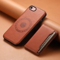 For iPhone SE 2022/2020/8/7 Denior Cowhide Texture Leather MagSafe Detachable Wallet Phone Case(Brow