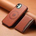 For iPhone 11 Denior Cowhide Texture Leather MagSafe Detachable Wallet Phone Case(Brown)