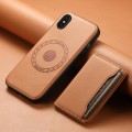 For iPhone X / XS Denior Cowhide Texture Leather MagSafe Detachable Wallet Phone Case(Khaki)