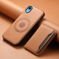 For iPhone XR Denior Cowhide Texture Leather MagSafe Detachable Wallet Phone Case(Khaki)