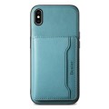 For iPhone XS Max Denior Cowhide Texture Leather MagSafe Detachable Wallet Phone Case(Blue)