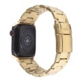 For Apple Watch SE 2023 44mm Three-Bead Stainless Steel Watch Band(Gold)
