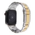 For Apple Watch Series 7 45mm Three-Bead Stainless Steel Watch Band(Silver Gold)