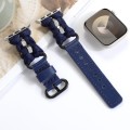 For Apple Watch SE 2023 44mm Paracord Genuine Leather Watch Band(Royal Blue)
