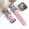 For Apple Watch SE 2023 44mm Paracord Genuine Leather Watch Band(Pink Camo)
