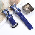 For Apple Watch Series 9 41mm Paracord Genuine Leather Watch Band(Blue Camo)