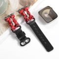 For Apple Watch SE 44mm Paracord Genuine Leather Watch Band(Black Red Camo)
