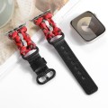 For Apple Watch Series 4 44mm Paracord Genuine Leather Watch Band(Black Red Camo)