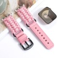 For Apple Watch SE 2023 44mm Plain Paracord Genuine Leather Watch Band(Pink)