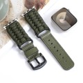 For Apple Watch SE 2023 44mm Plain Paracord Genuine Leather Watch Band(Army Green)