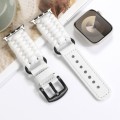 For Apple Watch SE 2023 44mm Plain Paracord Genuine Leather Watch Band(White)