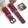 For Apple Watch SE 2022 44mm Plain Paracord Genuine Leather Watch Band(Wine Red)