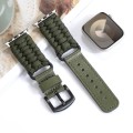 For Apple Watch Series 7 41mm Plain Paracord Genuine Leather Watch Band(Army Green)