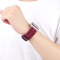 For Apple Watch Series 7 45mm Plain Paracord Genuine Leather Watch Band(Wine Red)