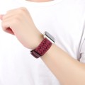 For Apple Watch Series 5 44mm Plain Paracord Genuine Leather Watch Band(Wine Red)