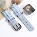 For Apple Watch Series 4 44mm Plain Paracord Genuine Leather Watch Band(Baby Blue)
