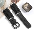 For Apple Watch Series 4 44mm Plain Paracord Genuine Leather Watch Band(Black)