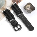 For Apple Watch Series 3 38mm Plain Paracord Genuine Leather Watch Band(Black)