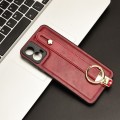 For Motorola Moto G34 Wristband Leather Back Phone Case(Red)