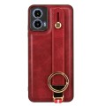 For Motorola Moto G34 Wristband Leather Back Phone Case(Red)